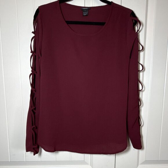 Rue21 Tops - rue21 Burgundy Chiffon Cut-Out Sleeve Round Neck Long Sleeve Blouse L